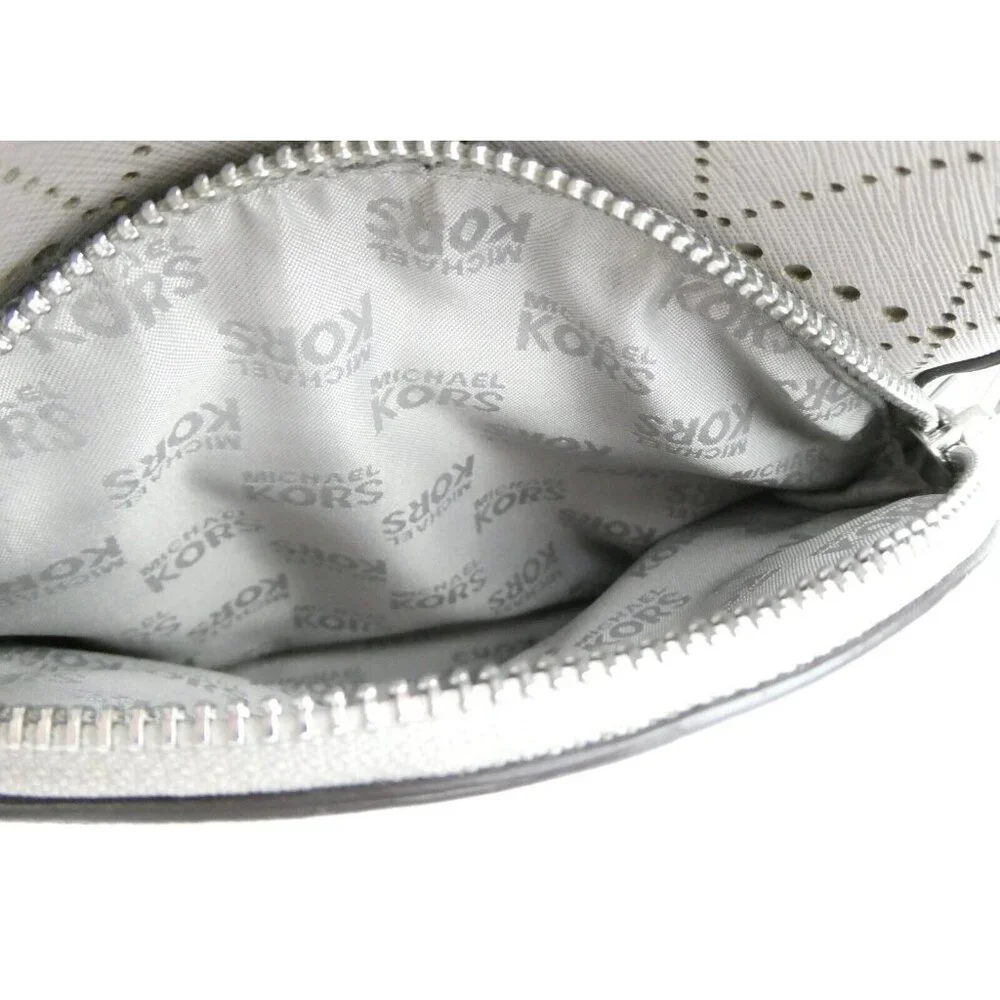 Michael Kors Abbey Gray Silver Perforated Leather Mini Backpack